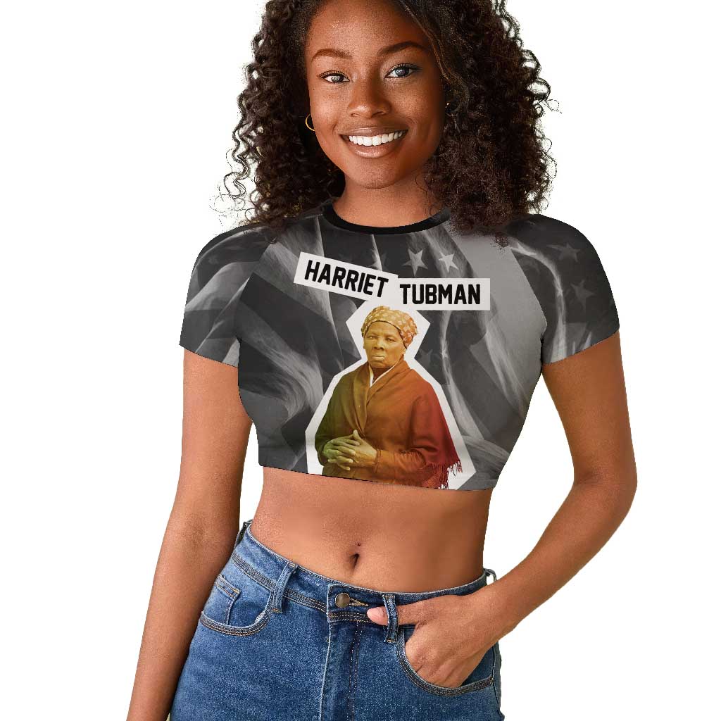 Harriet Tubman Raglan Cropped T shirt American Flag Background Civil Rights Quote Keep Going Tribute Design TS04
