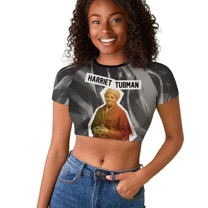 Harriet Tubman Raglan Cropped T shirt American Flag Background Civil Rights Quote Keep Going Tribute Design TS04