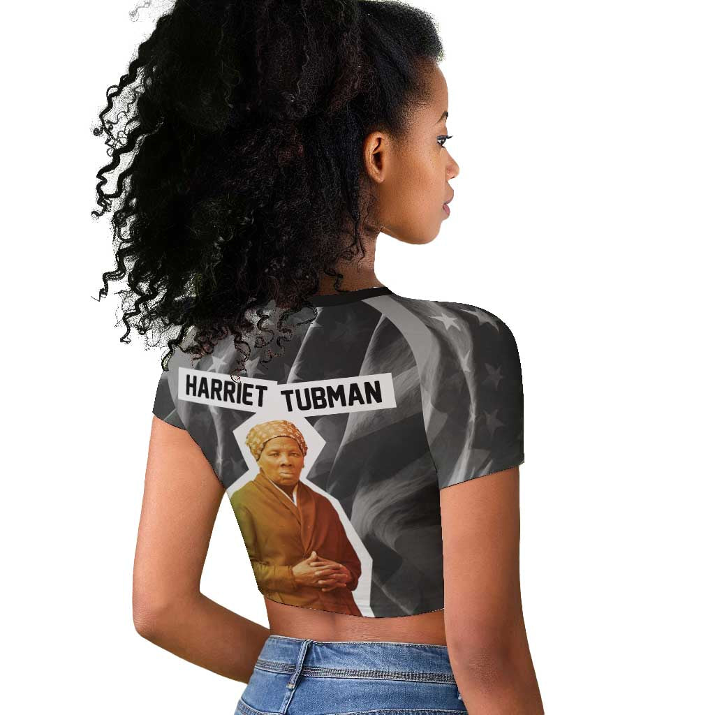 Harriet Tubman Raglan Cropped T shirt American Flag Background Civil Rights Quote Keep Going Tribute Design TS04