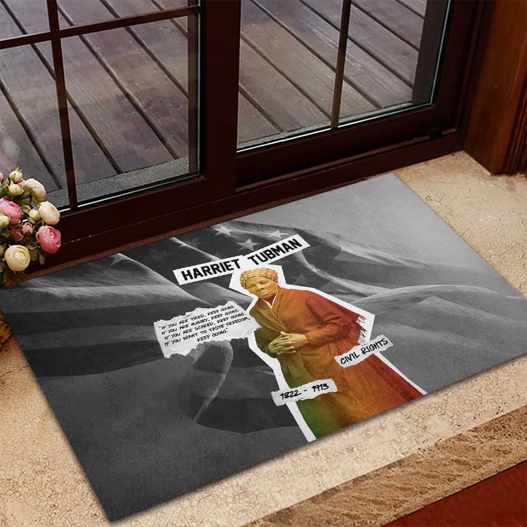 Harriet Tubman Rubber Doormat American Flag Background Civil Rights Quote Keep Going Tribute Design - African Pride