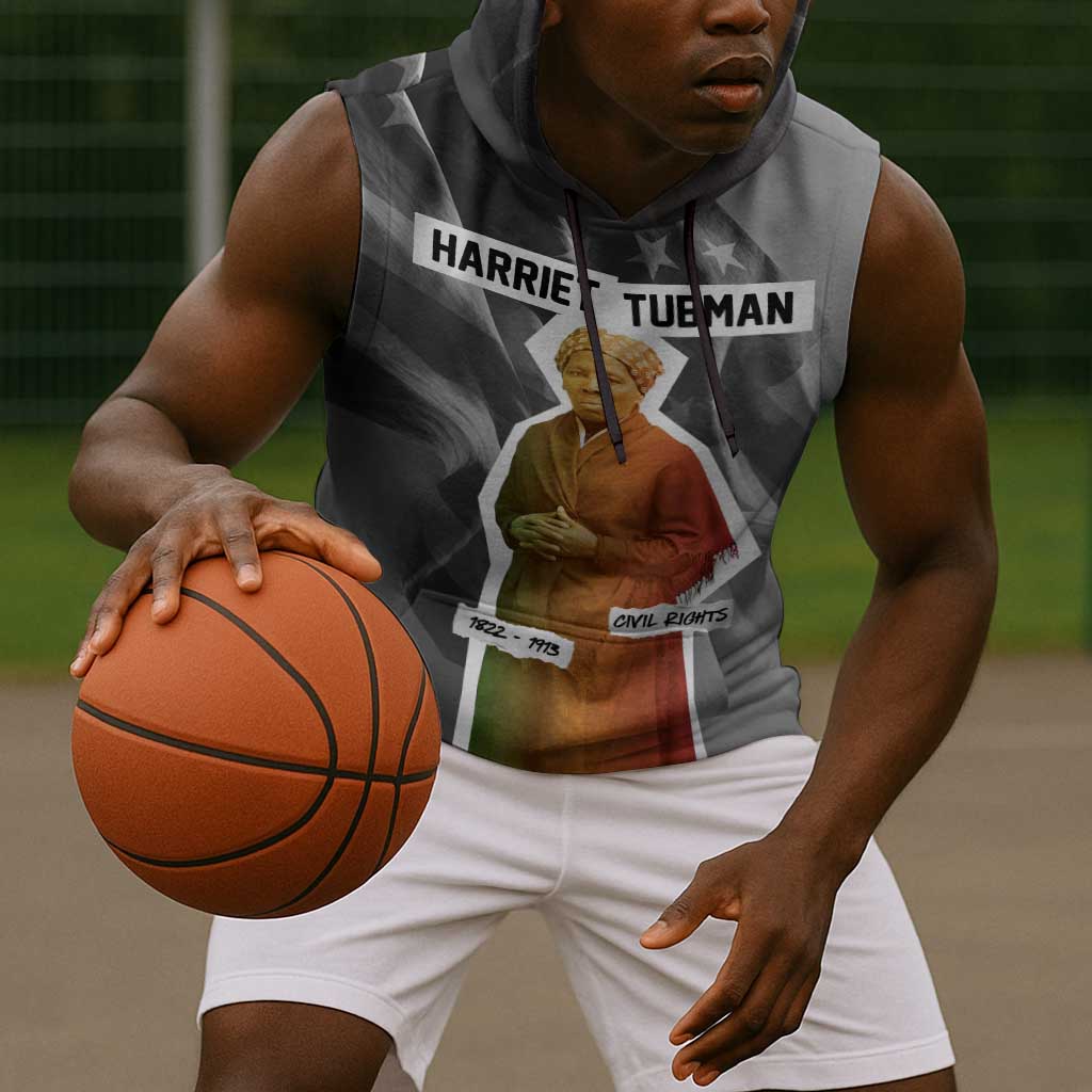 Harriet Tubman Sleeveless Hoodie American Flag Background Civil Rights Quote Keep Going Tribute Design - African Pride