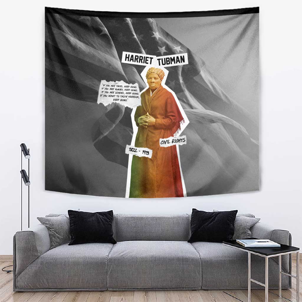 Harriet Tubman Tapestry American Flag Background Civil Rights Quote Keep Going Tribute Design - African Pride