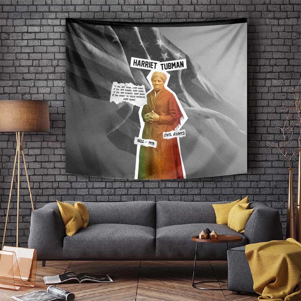Harriet Tubman Tapestry American Flag Background Civil Rights Quote Keep Going Tribute Design - African Pride