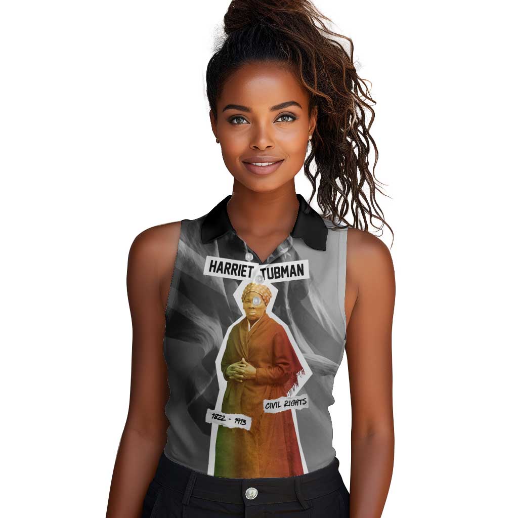 Harriet Tubman Women Sleeveless Polo Shirt American Flag Background Civil Rights Quote Keep Going Tribute Design - African Pride