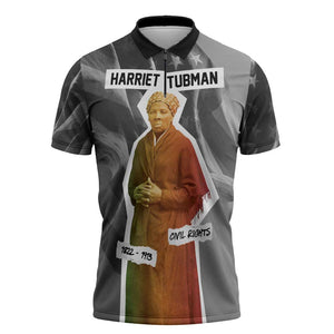Harriet Tubman Zipper Polo Shirt American Flag Background Civil Rights Quote Keep Going Tribute Design - African Pride