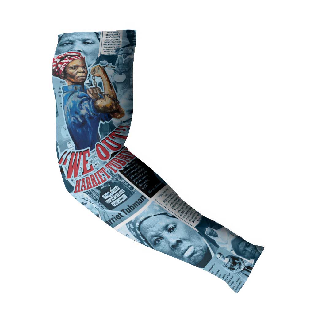 Harriet Tubman Arm Sleeves Newspaper Collage Design We Out Quote Strong Woman Tribute Underground Railroad Legacy - African Pride
