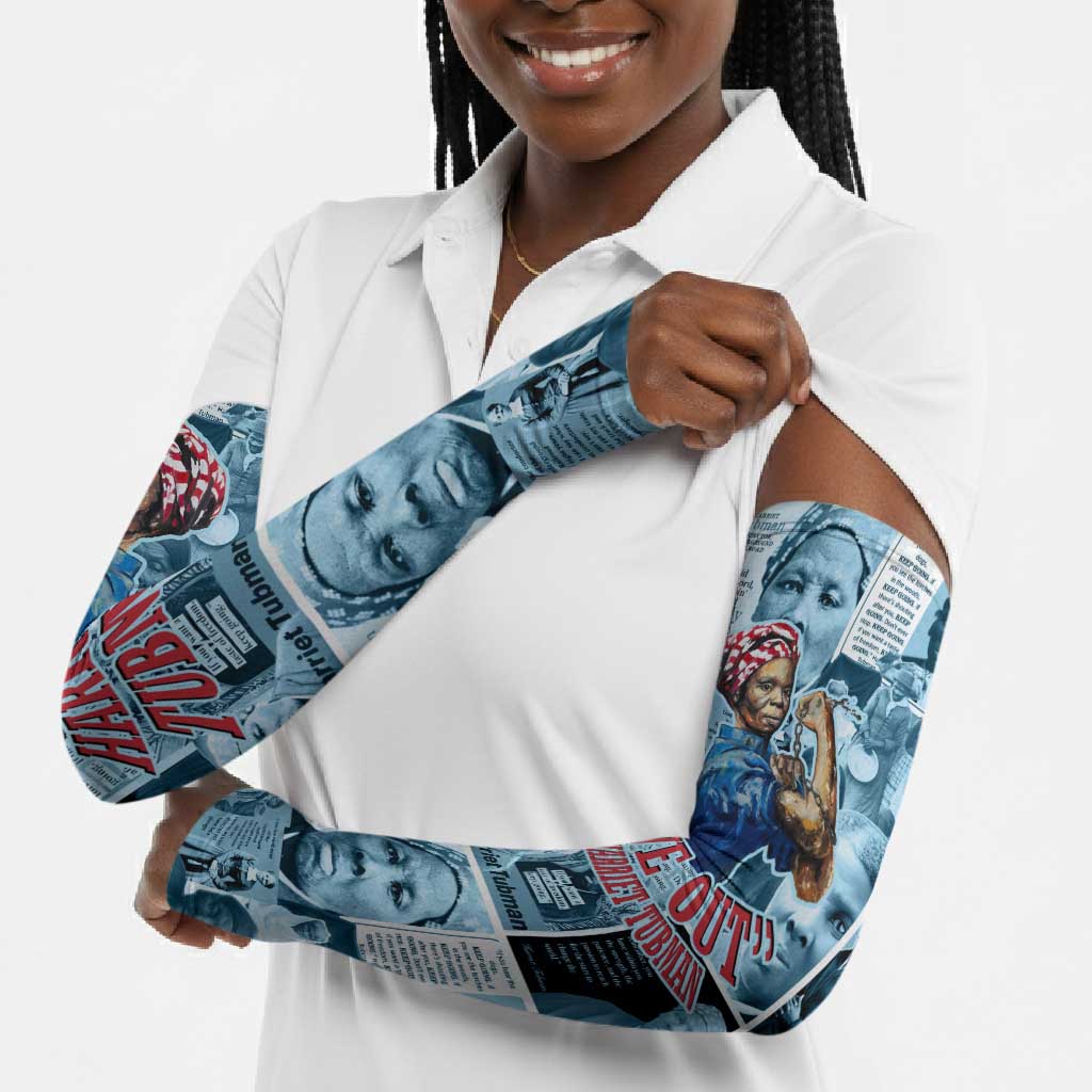 Harriet Tubman Arm Sleeves Newspaper Collage Design We Out Quote Strong Woman Tribute Underground Railroad Legacy - African Pride