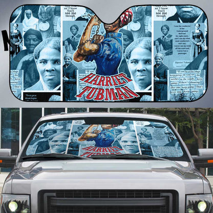 Harriet Tubman Auto Sun Shade Newspaper Collage Design We Out Quote Strong Woman Tribute Underground Railroad Legacy - African Pride