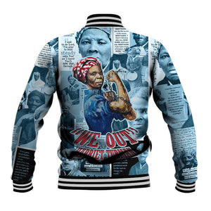 Harriet Tubman Baseball Jacket Newspaper Collage Design We Out Quote Strong Woman Tribute Underground Railroad Legacy - African Pride