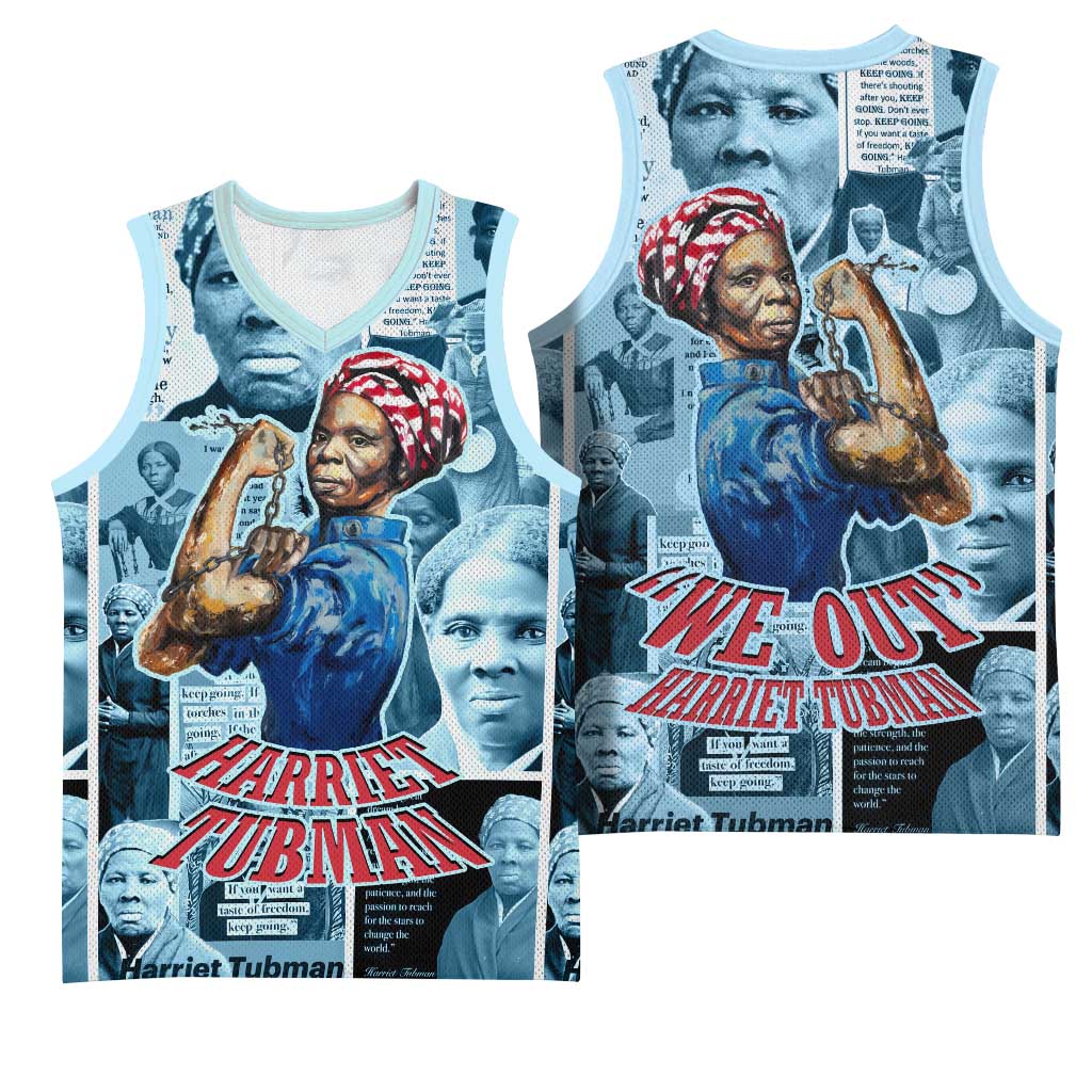 Harriet Tubman Basketball Jersey Newspaper Collage Design We Out Quote Strong Woman Tribute Underground Railroad Legacy - African Pride