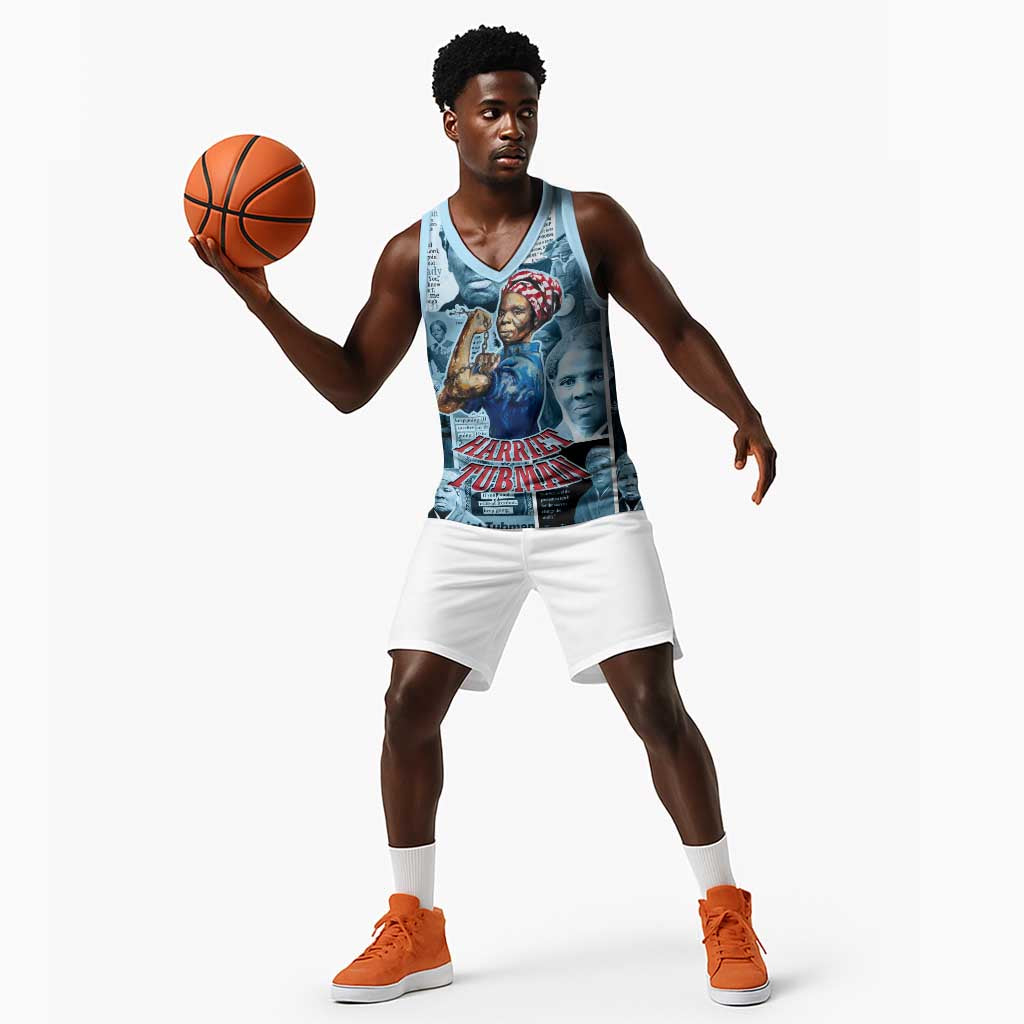 Harriet Tubman Basketball Jersey Newspaper Collage Design We Out Quote Strong Woman Tribute Underground Railroad Legacy - African Pride