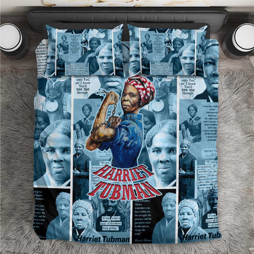 Harriet Tubman Bedding Set Newspaper Collage Design We Out Quote Strong Woman Tribute Underground Railroad Legacy - African Pride