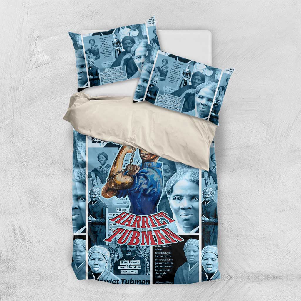 Harriet Tubman Bedding Set Newspaper Collage Design We Out Quote Strong Woman Tribute Underground Railroad Legacy - African Pride