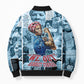 Harriet Tubman Bomber Puffer Jacket Newspaper Collage Design We Out Quote Strong Woman Tribute Underground Railroad Legacy - African Pride
