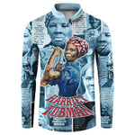 Harriet Tubman Button Sweatshirt Newspaper Collage Design We Out Quote Strong Woman Tribute Underground Railroad Legacy