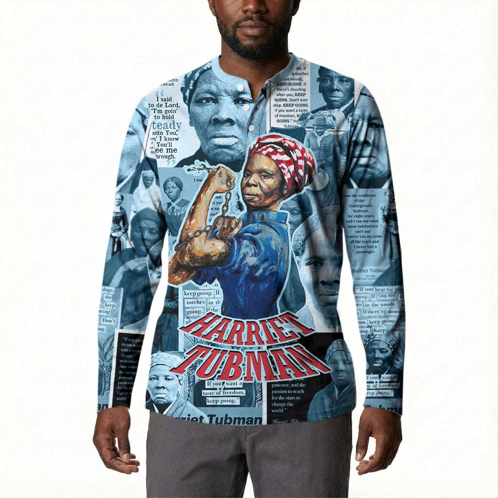Harriet Tubman Button Sweatshirt Newspaper Collage Design We Out Quote Strong Woman Tribute Underground Railroad Legacy