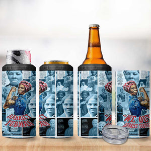 Harriet Tubman 4 in 1 Can Cooler Tumbler Newspaper Collage Design We Out Quote Strong Woman Tribute Underground Railroad Legacy - African Pride