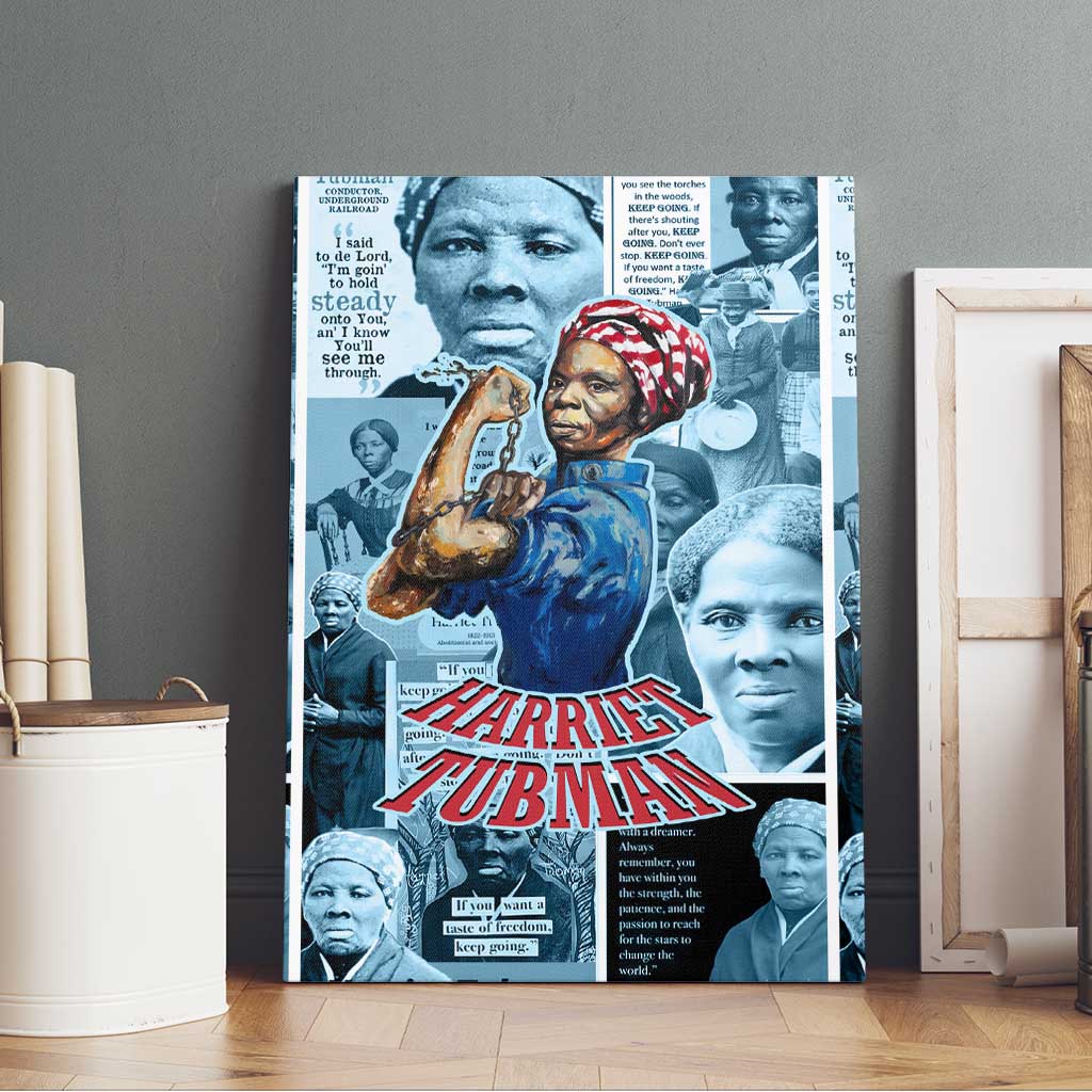 Harriet Tubman Canvas Wall Art Newspaper Collage Design We Out Quote Strong Woman Tribute Underground Railroad Legacy - African Pride