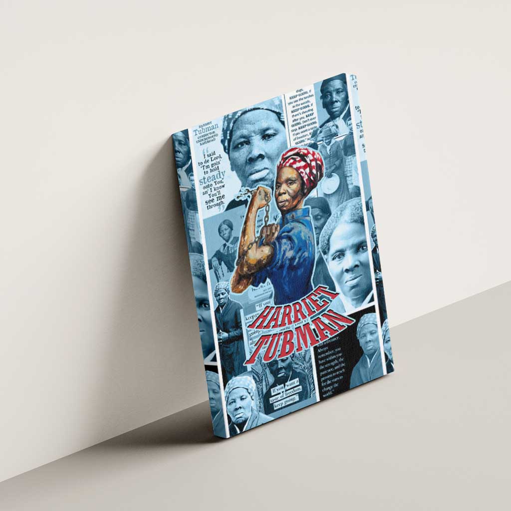 Harriet Tubman Canvas Wall Art Newspaper Collage Design We Out Quote Strong Woman Tribute Underground Railroad Legacy - African Pride