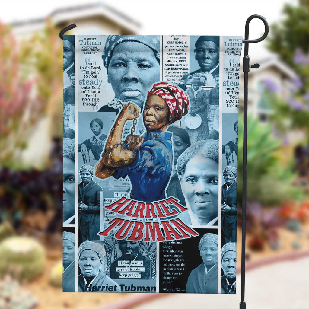 Harriet Tubman Garden Flag Newspaper Collage Design We Out Quote Strong Woman Tribute Underground Railroad Legacy - African Pride