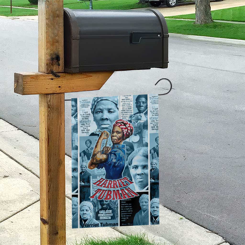 Harriet Tubman Garden Flag Newspaper Collage Design We Out Quote Strong Woman Tribute Underground Railroad Legacy - African Pride