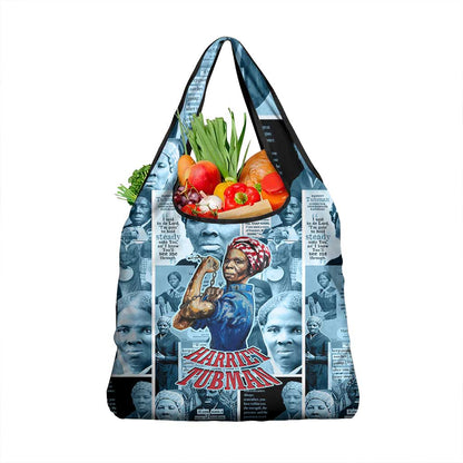 Harriet Tubman Grocery Bag Newspaper Collage Design We Out Quote Strong Woman Tribute Underground Railroad Legacy - African Pride