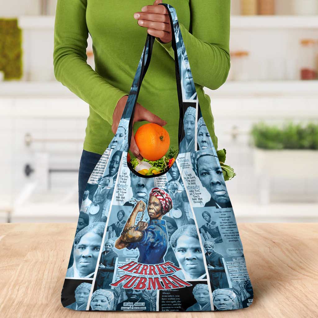 Harriet Tubman Grocery Bag Newspaper Collage Design We Out Quote Strong Woman Tribute Underground Railroad Legacy - African Pride