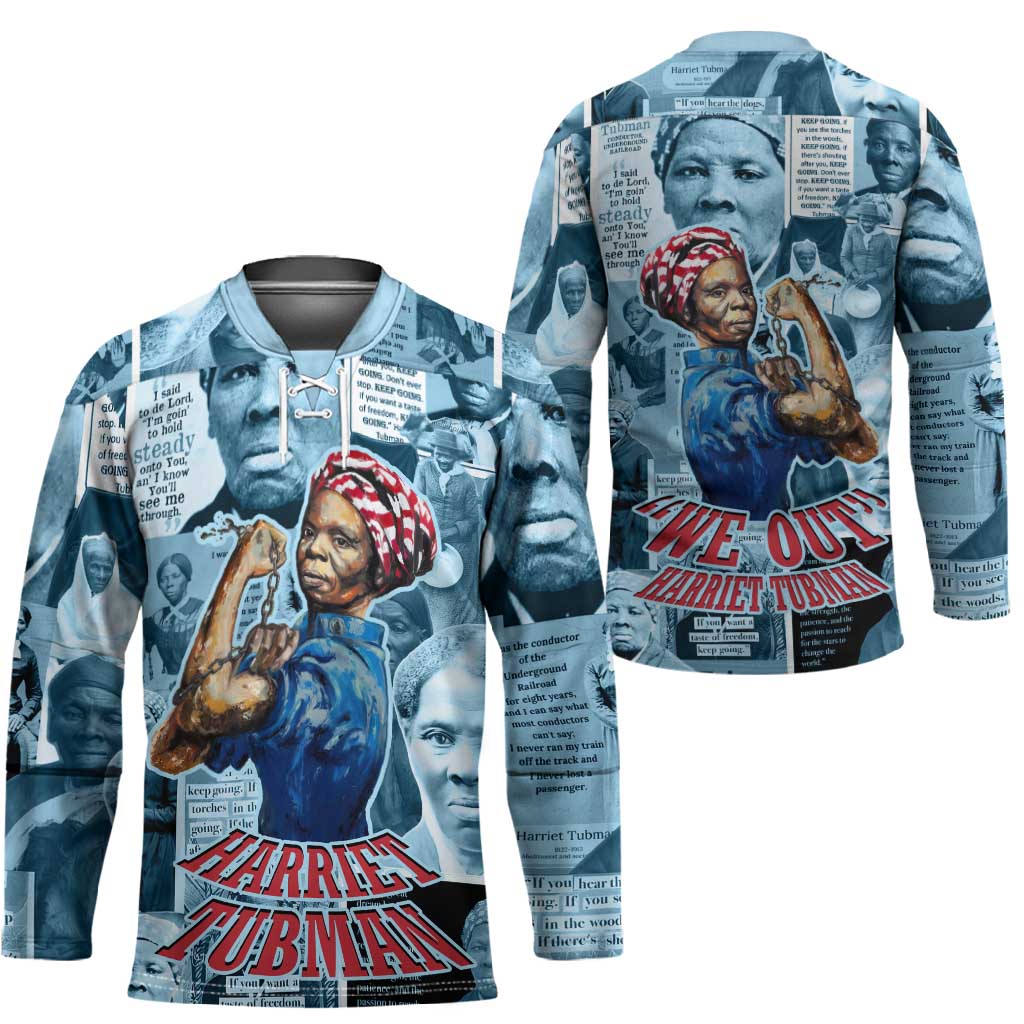 Harriet Tubman Hockey Jersey Newspaper Collage Design We Out Quote Strong Woman Tribute Underground Railroad Legacy - African Pride