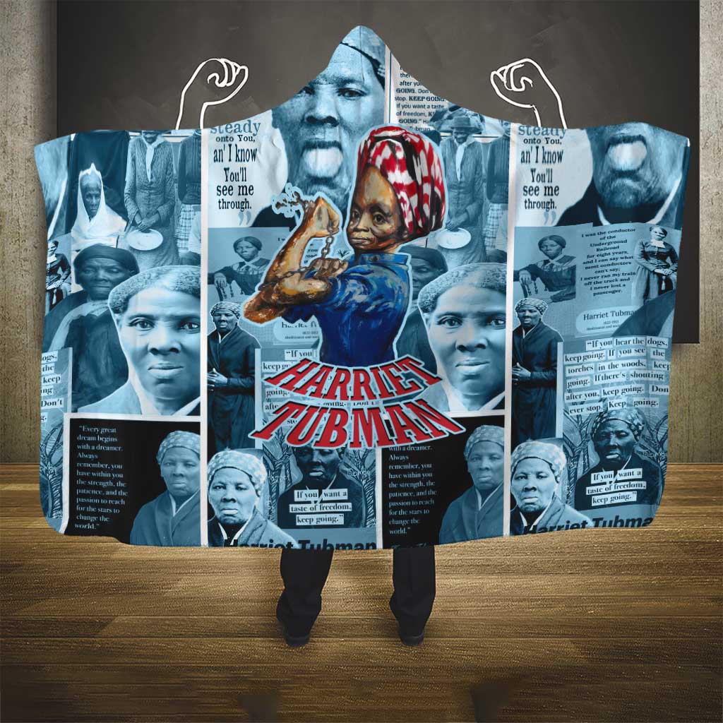 Harriet Tubman Hooded Blanket Newspaper Collage Design We Out Quote Strong Woman Tribute Underground Railroad Legacy - African Pride