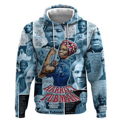 Harriet Tubman Hoodie Newspaper Collage Design We Out Quote Strong Woman Tribute Underground Railroad Legacy - African Pride
