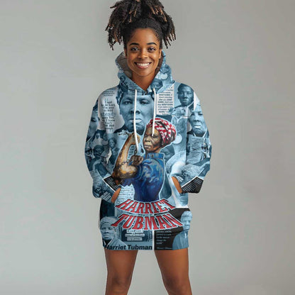 Harriet Tubman Hoodie Dress Newspaper Collage Design We Out Quote Strong Woman Tribute Underground Railroad Legacy - African Pride