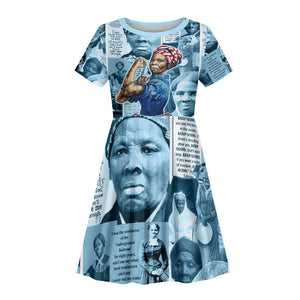 Harriet Tubman Kid Short Sleeve Dress Newspaper Collage Design We Out Quote Strong Woman Tribute Underground Railroad Legacy TS04