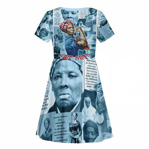 Harriet Tubman Kid Short Sleeve Dress Newspaper Collage Design We Out Quote Strong Woman Tribute Underground Railroad Legacy TS04