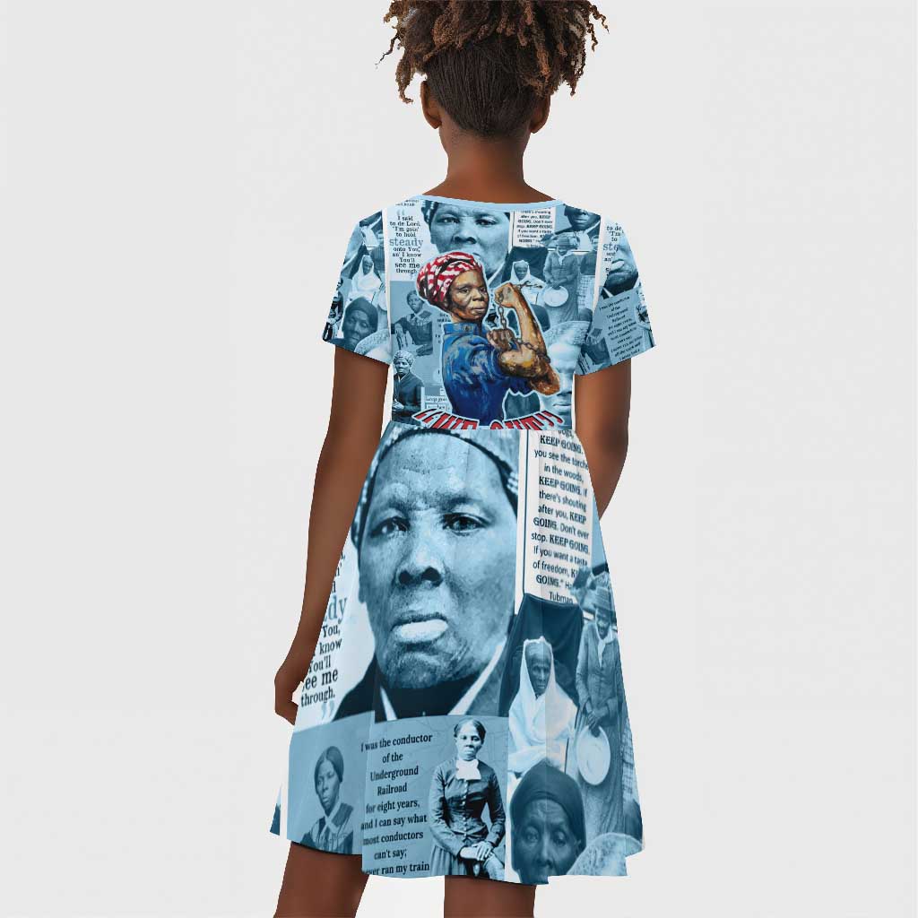 Harriet Tubman Kid Short Sleeve Dress Newspaper Collage Design We Out Quote Strong Woman Tribute Underground Railroad Legacy TS04