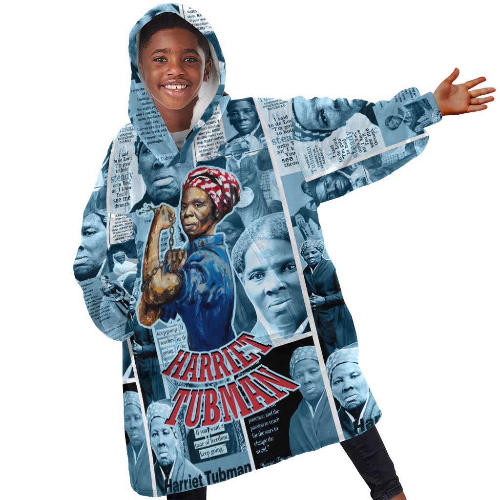 Harriet Tubman Kid Wearable Blanket Hoodie Newspaper Collage Design We Out Quote Strong Woman Tribute Underground Railroad Legacy - African Pride