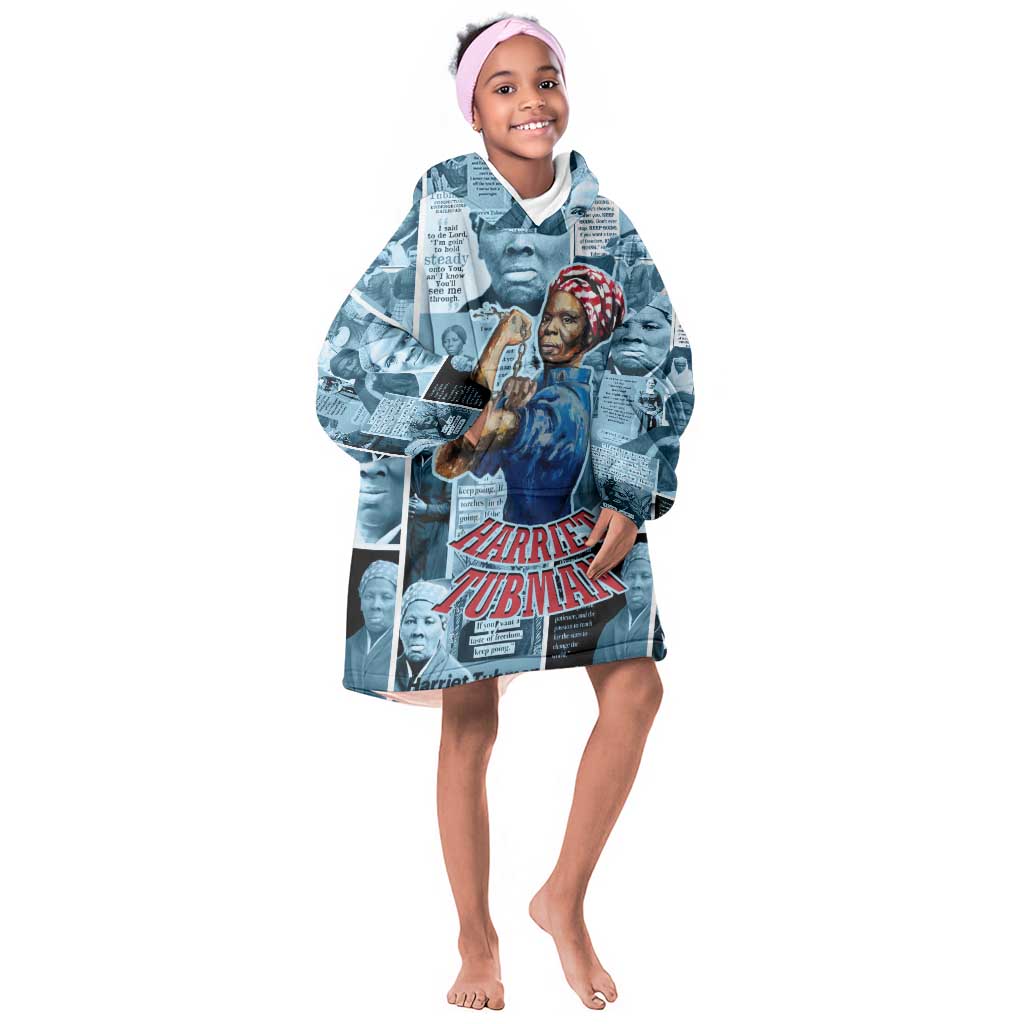 Harriet Tubman Kid Wearable Blanket Hoodie Newspaper Collage Design We Out Quote Strong Woman Tribute Underground Railroad Legacy - African Pride