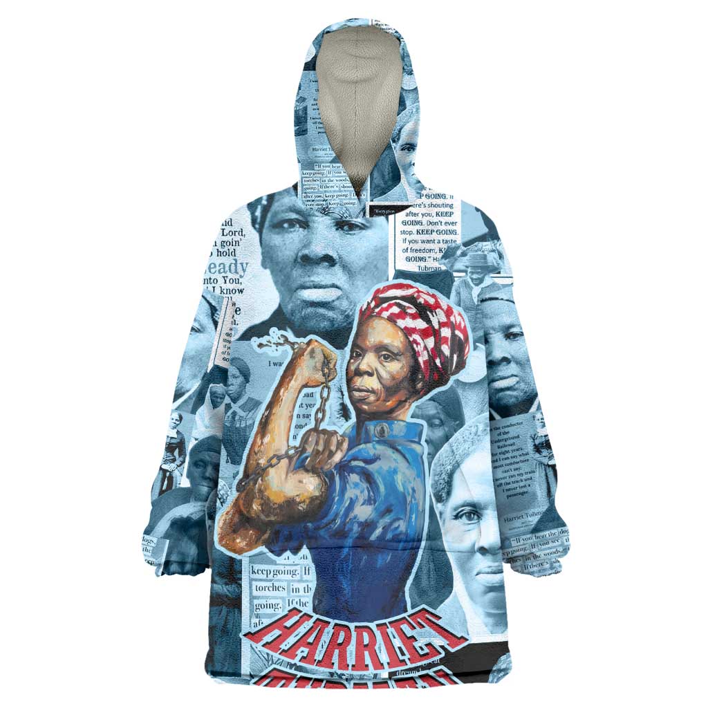 Harriet Tubman Kid Wearable Blanket Hoodie Newspaper Collage Design We Out Quote Strong Woman Tribute Underground Railroad Legacy - African Pride
