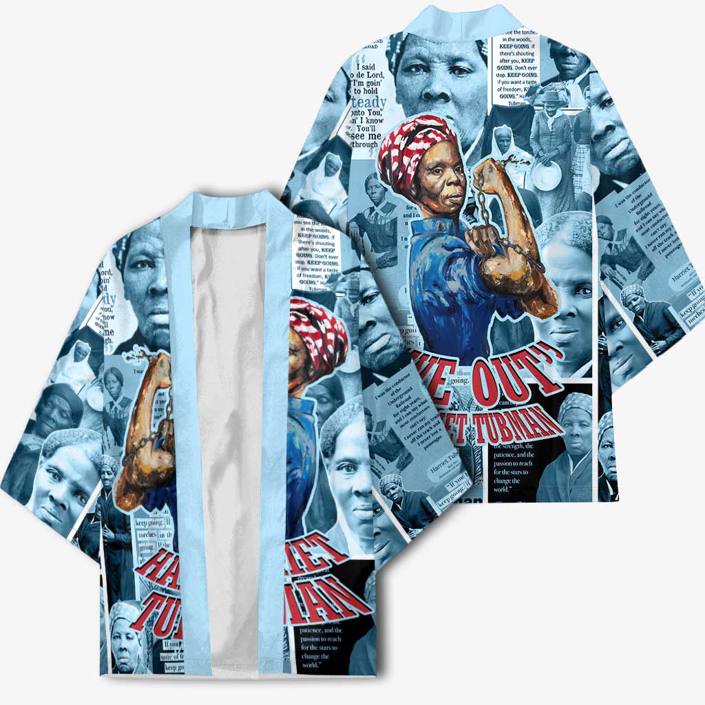 Harriet Tubman Kimono Newspaper Collage Design We Out Quote Strong Woman Tribute Underground Railroad Legacy - African Pride