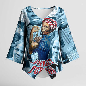 Harriet Tubman Kimono Sleeve Blouse Newspaper Collage Design We Out Quote Strong Woman Tribute Underground Railroad Legacy - African Pride