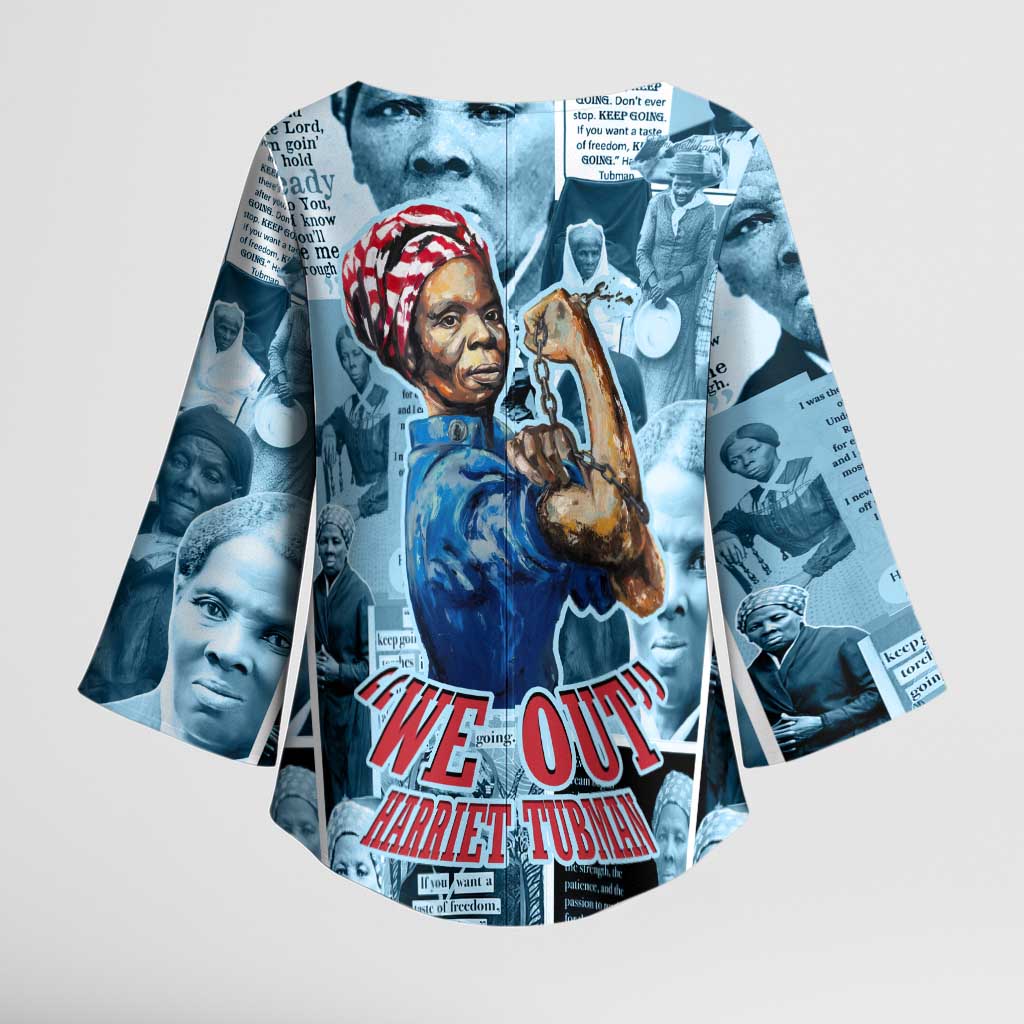 Harriet Tubman Kimono Sleeve Blouse Newspaper Collage Design We Out Quote Strong Woman Tribute Underground Railroad Legacy - African Pride