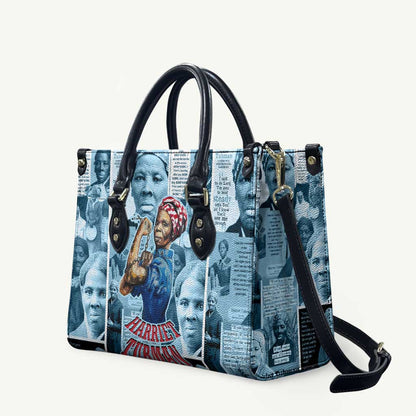 Harriet Tubman Leather Bag Newspaper Collage Design We Out Quote Strong Woman Tribute Underground Railroad Legacy - African Pride