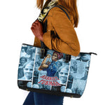 Harriet Tubman Leather Tote Bag Newspaper Collage Design We Out Quote Strong Woman Tribute Underground Railroad Legacy - African Pride