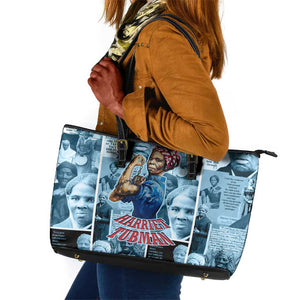 Harriet Tubman Leather Tote Bag Newspaper Collage Design We Out Quote Strong Woman Tribute Underground Railroad Legacy - African Pride