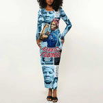 Harriet Tubman Long Sleeve Bodycon Dress Newspaper Collage Design We Out Quote Strong Woman Tribute Underground Railroad Legacy - African Pride