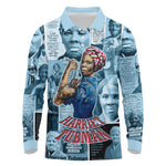 Harriet Tubman Long Sleeve Polo Shirt Newspaper Collage Design We Out Quote Strong Woman Tribute Underground Railroad Legacy - African Pride