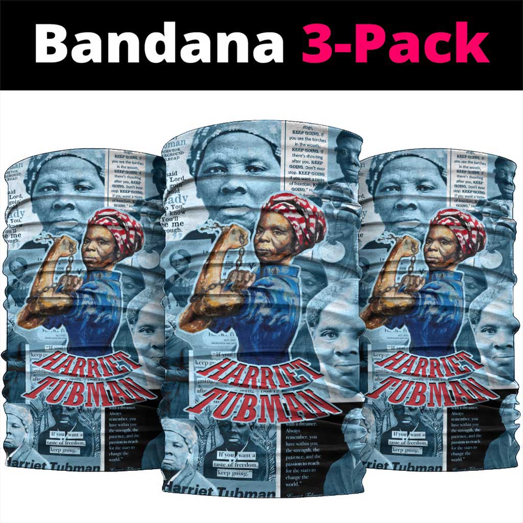 Harriet Tubman Neck Gaiter Newspaper Collage Design We Out Quote Strong Woman Tribute Underground Railroad Legacy - African Pride