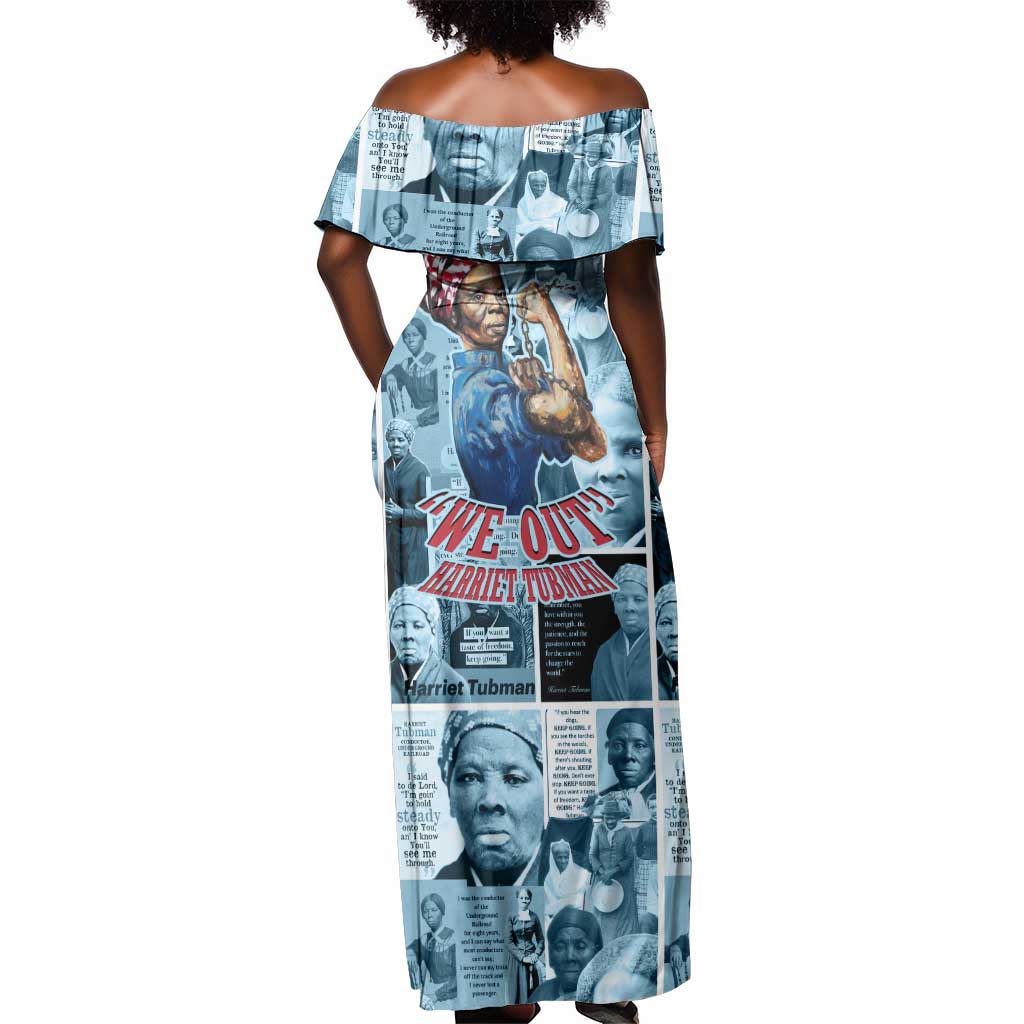 Harriet Tubman Off Shoulder Maxi Dress Newspaper Collage Design We Out Quote Strong Woman Tribute Underground Railroad Legacy - African Pride