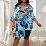 Harriet Tubman Off Shoulder Short Dress Newspaper Collage Design We Out Quote Strong Woman Tribute Underground Railroad Legacy - African Pride