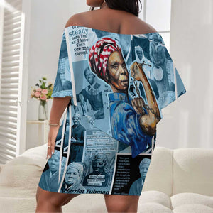 Harriet Tubman Off Shoulder Short Dress Newspaper Collage Design We Out Quote Strong Woman Tribute Underground Railroad Legacy - African Pride