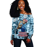 Harriet Tubman Off Shoulder Sweater Newspaper Collage Design We Out Quote Strong Woman Tribute Underground Railroad Legacy - African Pride